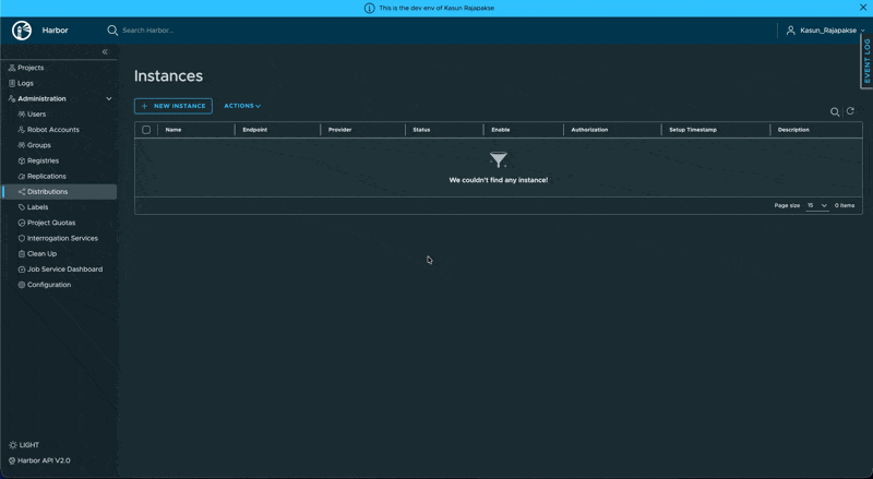 Adding the Azure Container Registry endpoint in Harbor's Registries screen and testing the connection
